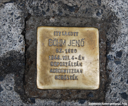 Stolperstein (Kamen spoticanja), Pečuj / Foto: Daša Drndić Stolperstein (Kamen spoticanja), Pečuj / Foto: Daša Drndić